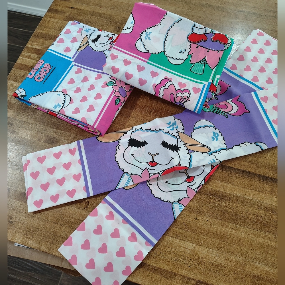 Vintage 1993 Shari Lewis Lamb Chop Flat Sheet Fitted Sheet & 2 Pillowcases FULL